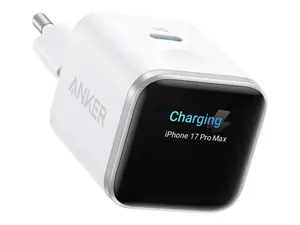 Anker Nano Charger 45W USB-C Wall Charger with Smart Display and ActiveShield 5.0 White