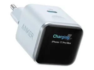 Anker Nano Charger 45W USB-C Wall Charger with Smart Display and Europlug Blue