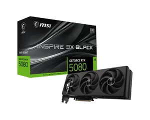 MSI GeForce RTX 5080 16G INSPIRE 3X OC BLACK Graphics Card with 16 GB GDDR7 Memory, 2640 MHz Processor Frequency, PCI Express 5.0, and Active Cooling