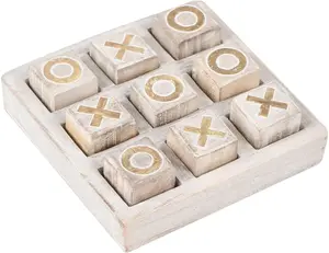 Beliani ASJUT Tic-Tac-Toe Game Mango Wood Beige