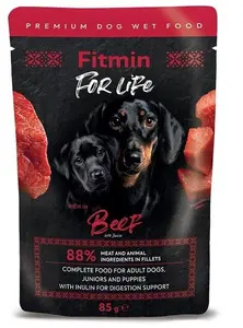 Mitrā suņu barība Fitmin For Life liellopa gaļas filejas mērcē 85g
