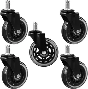 GEKO Office Chair Caster Wheels 75mm, Set of 5, Rubberized, 45kg Load Capacity