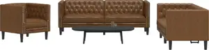 vidaXL Chesterfield 3 daļu mēbeļu komplekts, brūna mākslīgā zamšāda