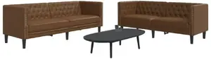 vidaXL Chesterfield 2 daļu atpūtas mēbeļu komplekts, brūna mākslīgā āda