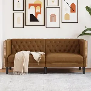 Двухместный диван VidaXL Chesterfield, коричневая искусственная замша