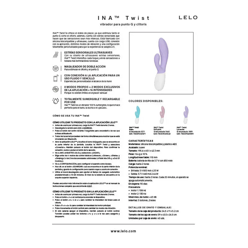 Двойной вибратор LELO INA TWIST — лавандовый Photo 7