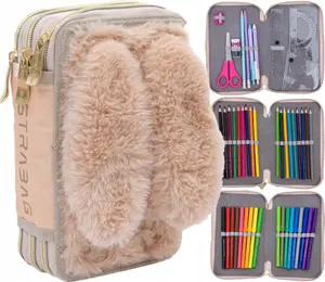 Astra Astrabag Fluffy Bunny Triple Pencil Case with Stationery