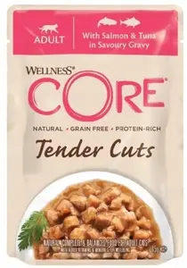 Влажный корм для взрослых кошек Whiskas Core Tender Cuts с лососем и тунцом в соусе, 85г, 8 штук