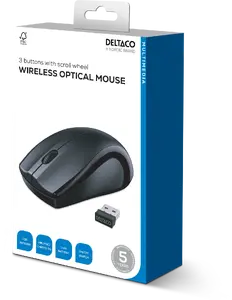 Wireless optical mouse DELTACO, USB receiver, 3 buttons w/ a scroll, 1200 DPI, black / MS-811 / 1903434