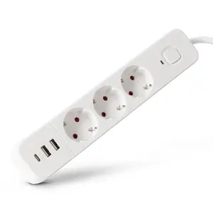 Сетевой фильтр-удлинитель Entac D2, 3 розетки типа F, кабель 1.5 м, 2x USB-A и 1x USB-C, с выключателем