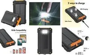 LogiLink PA0390 saules enerģijas ārējais akumulators 10000 mAh 20W ar LED lukturīti IP64