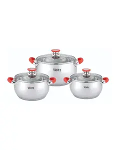Set of pots Voltz OV51210N6B, 18/20/22 cm.=/2.5/3.5/4.6 l., Red  handles, Stainless steel. steel, I