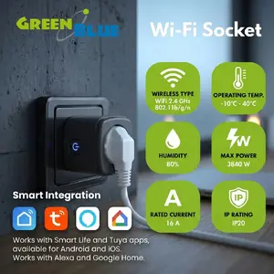 GreenBlue GB735 B WiFi Smart Plug with Wattmeter, 16A 3840W, Tuya Smart Support