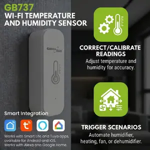 GreenBlue WiFi Temperature and Humidity Sensor, Android/iOS/Alexa/Google Home, 3.0V DC, LR03x2, GB737