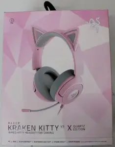 Razer Kraken Kitty V3 X vadu austiņas spēlēm, uzliekamas, Quartz, 40 mm draiveri, mikrofons