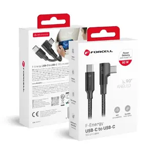 Кабель Forcell F-Energy USB-C на USB-C, 100 Вт, 5 А, Power Delivery, QC 4.0, Г-образный разъем, 2 м, черный
