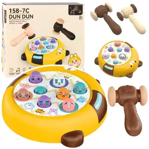 Настольная игра на ловкость LEANToys Whack-A-Mole с двумя молотками, дизайн котик, желто-коричневая