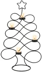 Подсвечник Home&Styling Collection в форме елки, металлический, черный, 49 см