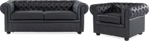 Beliani Chesterfield Leather Sofa Set in Black