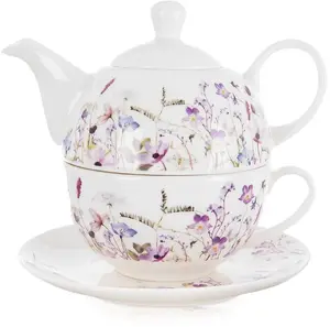 Lumarko Dzbanek z filiżanką do herbaty porcelanowy kwiaty LOUKA 3 el.