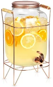 Lumarko VILDE Beverage Dispenser 8L Glass Jar with Tap and Rose Gold Stand