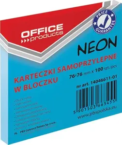 Bloczek samop. OFFICE PRODUCTS, 76x76mm, 1x100 kart., neon, niebieski - 5901503663455