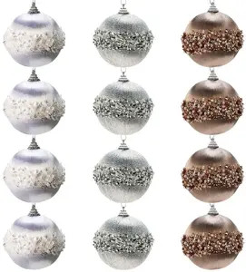 Slowmoose Bombki choinkowe nietłukące białe srebrne szampańskie 8 cm 12 szt.