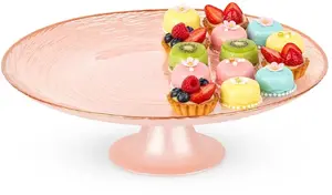 Home&Styling Collection Glass Cake Stand on Stem Pink 28 cm