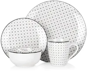 Lumarko Zestaw Obiadowy Porcelana 16 elementów Talerze Kubki na 4 osoby (Ori_139528)