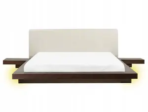 Beliani Łóżko LED Ekoskóra ZEN 160 x 200 cm Jesion ciemny