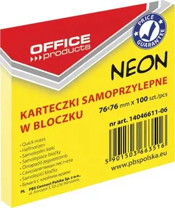 Bloczek samop. OFFICE PRODUCTS, 76x76mm, 1x100 kart., neon, żółty - 5901503663516