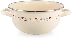Lumarko TONCA Enamelled Bowl with Handles, Cream, 33 cm, 5 L