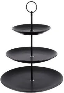 Vilde trīsstāvu porcelāna servēšanas statīvs melns 34 cm