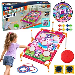 LEANToys 4-in-1 Unicorn Skill Game with Target Board, Rings, and Frisbee