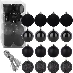 Slowmoose Bombki choinkowe nietłukące czarne 8 cm 16 szt.