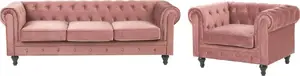 Beliani Chesterfield 4-Seater Velvet Sofa Set in Pink