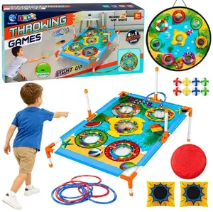 LEANToys 4-in-1 Skill Game Set with Target Board, Bean Bags, Rings, and Frisbee