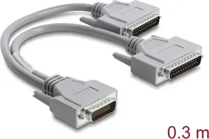 Delock Adapter Y-Kabel Seriell RS-232 LFH D-Sub HD 60 Pin Stecker zu 2 x D-Sub 25 Stecker 0,3 m grau (67609)