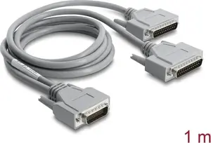Delock Adapter Y-Kabel Seriell RS-232 LFH D-Sub HD 60 Pin Stecker zu 2 x D-Sub 25 Stecker 1 m grau (67610)