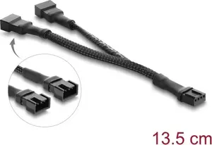 Delock Y-Lüfterkabel 1 x 4 Pin PWM Buchse zu 2 x 4 Pin PWM Stecker mit Geflechtummantelung 13,5 cm schwarz (91338)