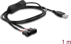 Delock Lüfterkabel USB Typ-A Stecker zu 2 x 4 Pin Lüfteranschluss-Stecker (2 Pins belegt) mit Schalter 1 m (91343)