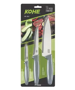 Set of 3 KOHE knives, mixed colours in blister pack