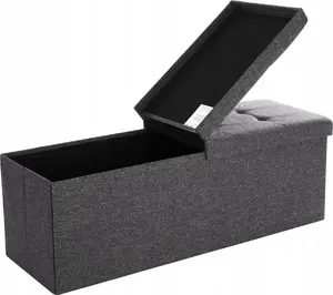 Songmics Storage Ottoman Bench, 120L Foldable Shoe Bench with Hinged Lid, 300kg Capacity