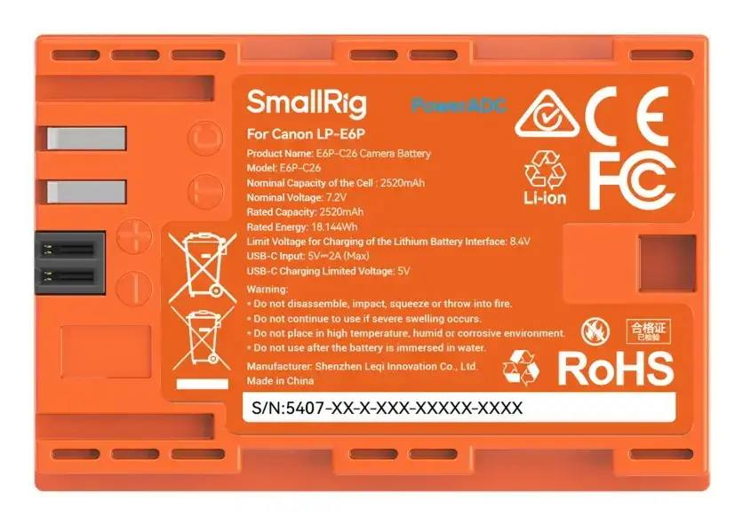 SmallRig 5407 Camera Battery 2520 mAh for Canon LP-E6P Photo 4