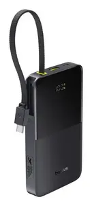 Baseus EnerFill Bipow2 LiPo Powerbank 10000mAh 22.5W USB un USB-C ar integrētu USB-C kabeli, Melns