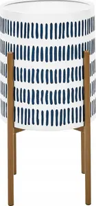 Beliani Doniczka na stojaku metalowa 31 x 31 x 58 cm biało-niebieska NEMOROSA