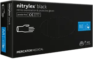 Mercator Nitrylex PF nitrila cimdi, bez pūdera, melni, M izmērs, 100 gab