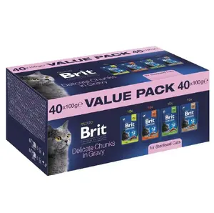 Mitrā barība sterilizētiem kaķiem Brit Premium by Nature, komplekts 40x100g