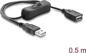 Delock USB A-tipa vīrišķais uz sievišķo barošanas kabelis ar slēdzi 0,5 m