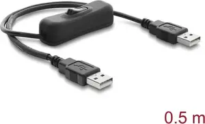 Delock USB A tipa vīrišķais uz vīrišķo strāvas kabelis ar slēdzi 0,5 m